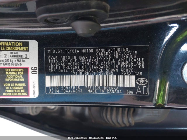 Toyota COROLLA LE 2015 2T1BURHE7FC357093 Image 9