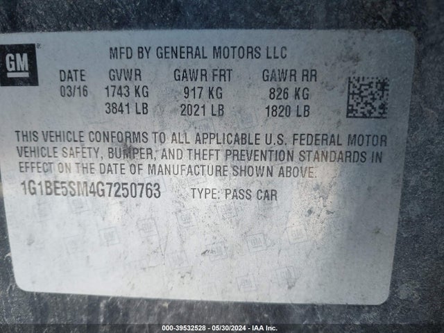 Chevrolet Cruze Lt Auto 2016 1G1BE5SM4G7250763 Image 9