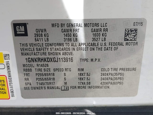 Chevrolet Traverse 2lt 2016 1GNKRHKDXGJ113916 Image 9