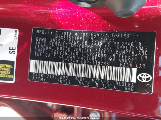 Toyota COROLLA LE 2024 5YFB4MDE8RP119265 Image 9