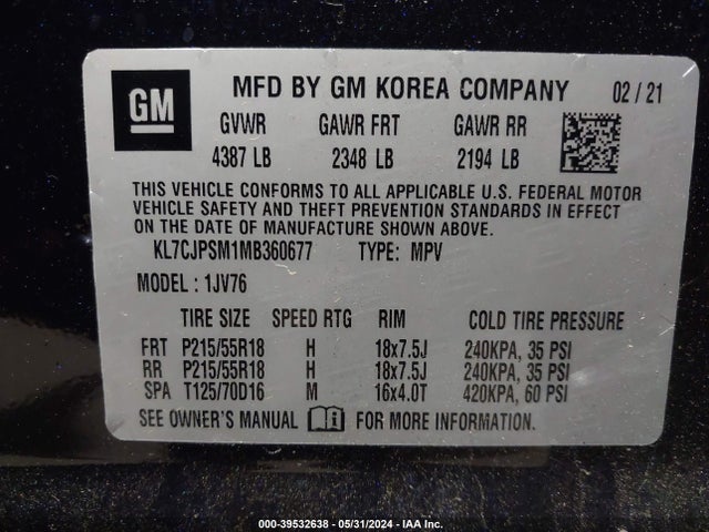 Chevrolet Trax Awd Lt 2021 KL7CJPSM1MB360677 Image 9