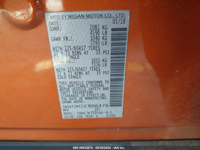 Nissan ROGUE SV 2018 5N1AT2MT2JC806476 Image 9