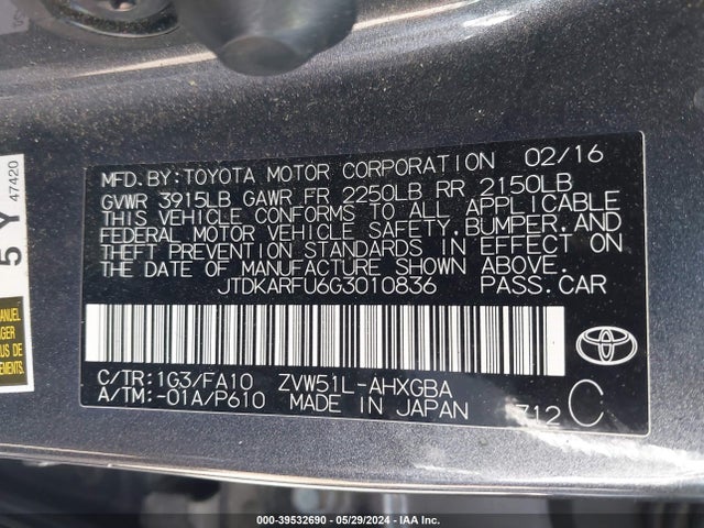 Toyota Prius Three 2016 JTDKARFU6G3010836 Image 9