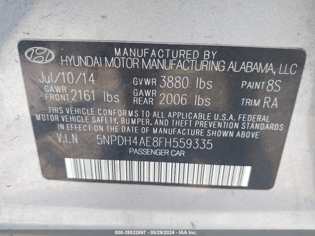 Hyundai ELANTRA SE 2015 5NPDH4AE8FH559335 Image 9