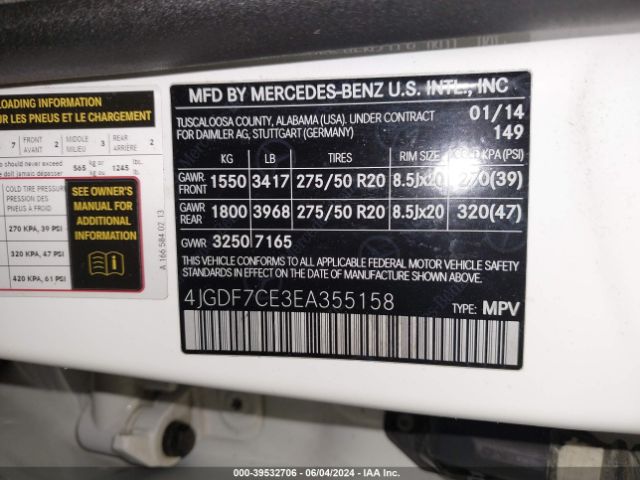 4JGDF7CE3EA355158 Mercedes-Benz Gl 450 4matic