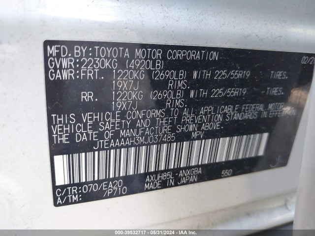 Toyota Venza Xle 2021 JTEAAAAH3MJ037485 Image 9