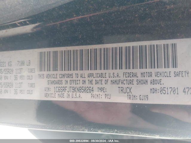 1C6SRFJT9KN850264 RAM 1500 Laramie  4x4 5'7 Box