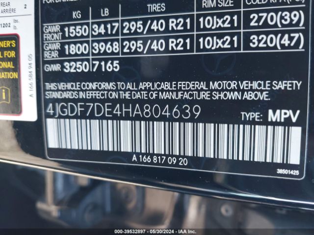 4JGDF7DE4HA804639 Mercedes-Benz Gls 550 4matic