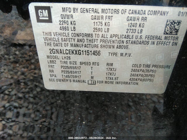 Chevrolet EQUINOX LT 2016 2GNALCEKXG1151456 Image 9
