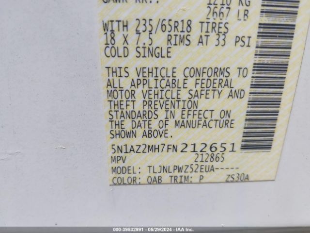 5N1AZ2MH7FN212651 Nissan MURANO S