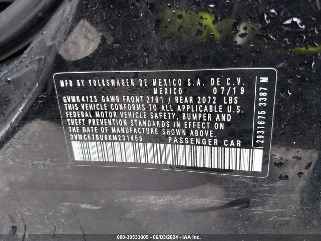 3VWC57BU6KM231456 Volkswagen Jetta 1.4t R-line/1.4t S/1.4t Se