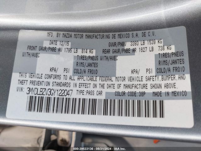 3MYDLBZV3GY122047 Scion IA