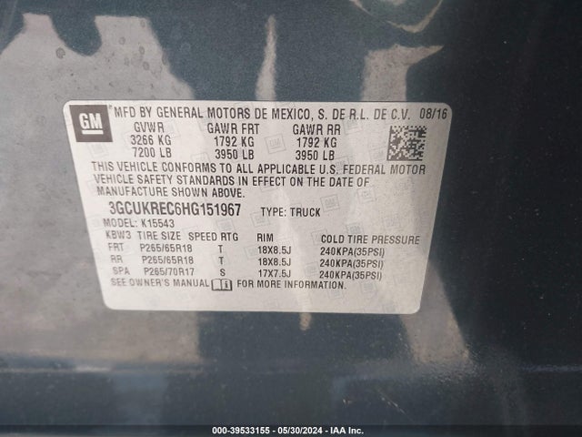 Chevrolet Silverado 1500 2lt 2017 3GCUKREC6HG151967 Image 9