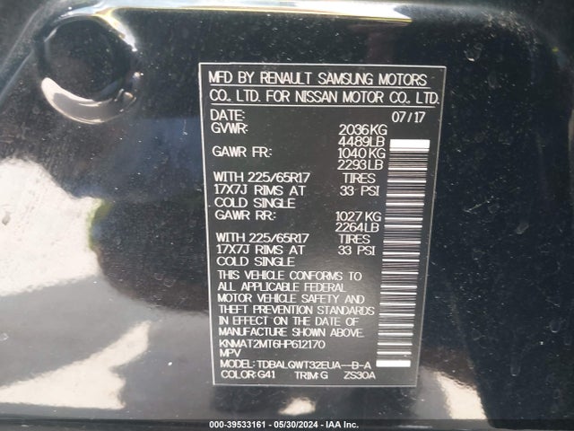 Nissan ROGUE SV 2017 KNMAT2MT6HP612170 Image 9