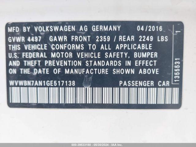 WVWBN7AN1GE517138 Volkswagen Cc 2.0t Sport