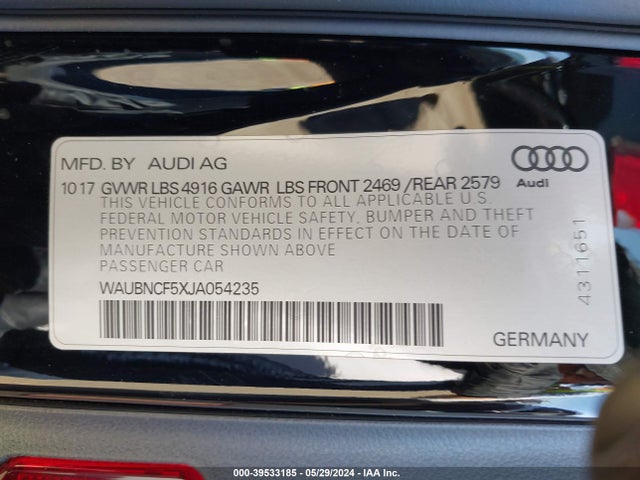 WAUBNCF5XJA054235 Audi A5 2.0t Premium