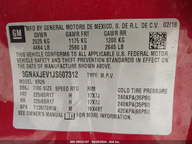 Chevrolet EQUINOX LT 2018 3GNAXJEV1JS607312 Image 9