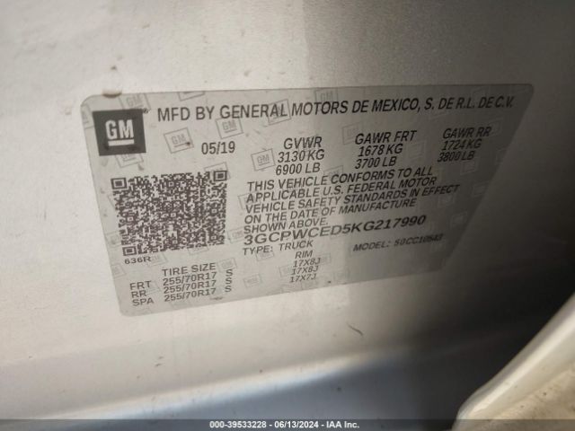 3GCPWCED5KG217990 Chevrolet Silverado 1500 Lt
