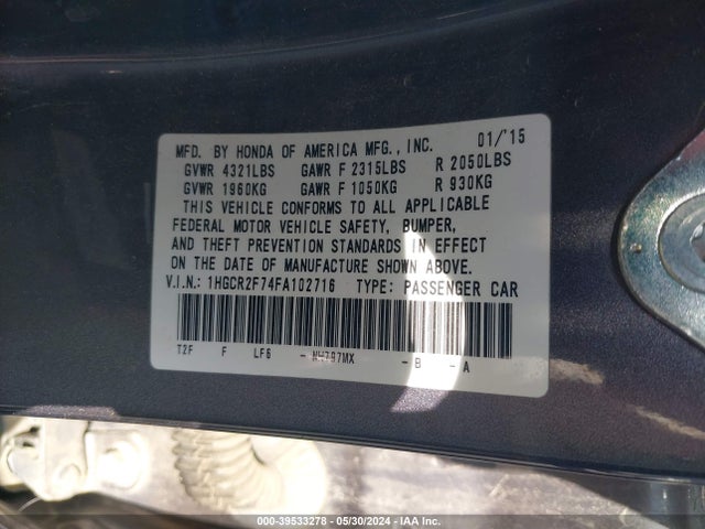 Honda ACCORD EX 2015 1HGCR2F74FA102716 Image 9