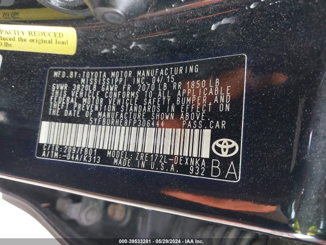 Toyota COROLLA LE 2015 5YFBURHE8FP306444 Image 9