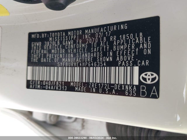 Toyota COROLLA LE 2017 5YFBURHE4HP646354 Image 9