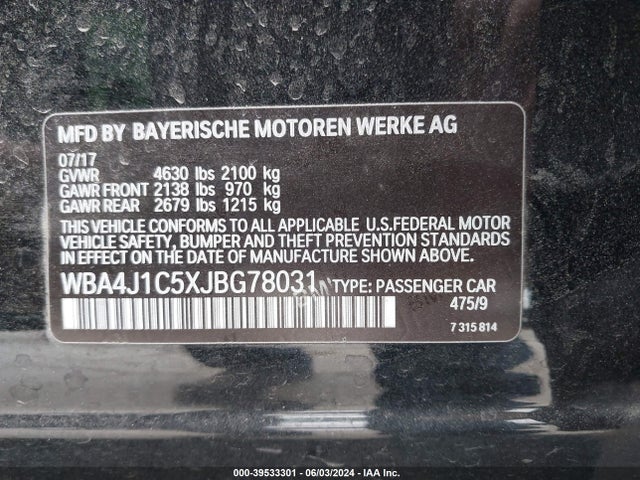 WBA4J1C5XJBG78031 BMW 430i Gran Coupe