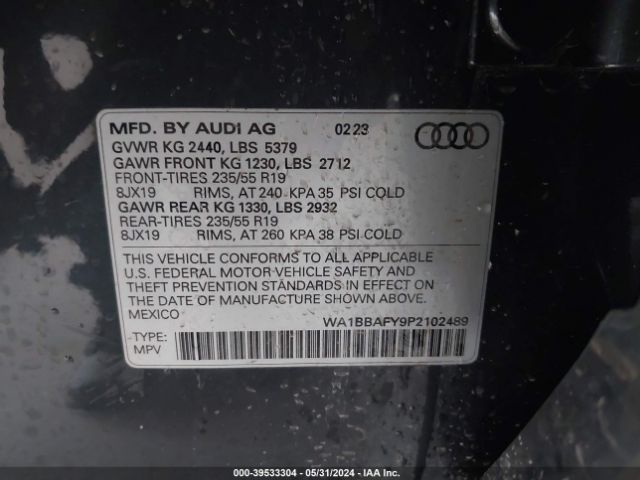WA1BBAFY9P2102489 Audi Q5 Premium Plus 40 Tfsi Quattro S Tronic