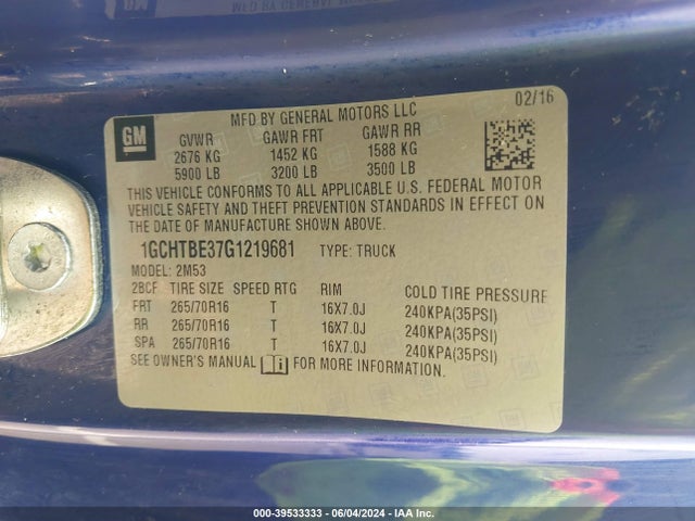 1GCHTBE37G1219681 Chevrolet Colorado Wt