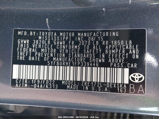 Toyota Corolla S Plus 2015 5YFBURHE1FP339446 Image 9