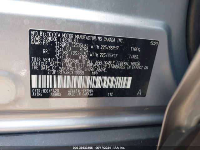 2T3P1RFV3RC410059 Toyota Rav4 Xle