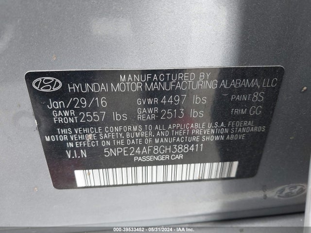 Hyundai Sonata 2016 5NPE24AF8GH388411 Image 9
