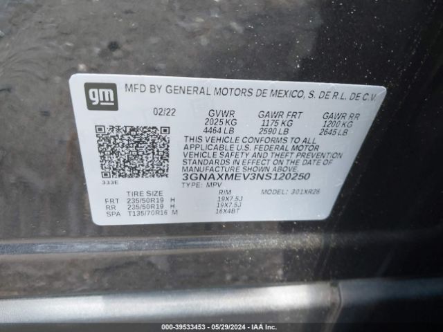 3GNAXMEV3NS120250 Chevrolet Equinox Fwd Rs