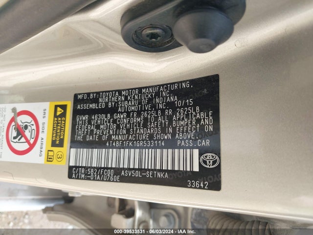 Toyota CAMRY LE 2016 4T4BF1FK1GR533114 Image 9