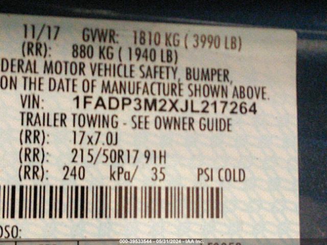 1FADP3M2XJL217264 Ford FOCUS SEL