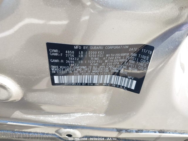 Subaru Outback Limited 2020 4S4BTANC7L3135127 Image 9