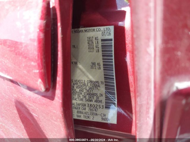 1N4AL3AP3GN380253 Nissan Altima 2.5 Sr