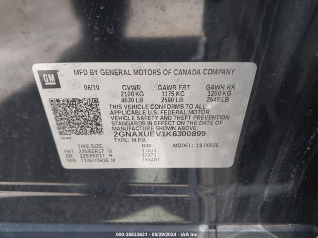 2GNAXUEV1K6300899 Chevrolet EQUINOX LT