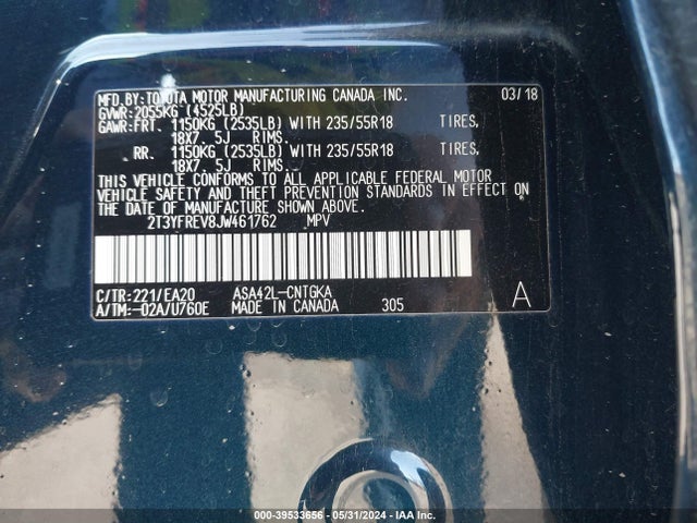 Toyota Rav4 Limited 2018 2T3YFREV8JW461762 Image 9