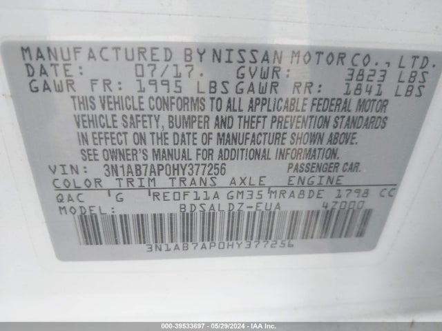 Nissan SENTRA SV 2017 3N1AB7AP0HY377256 Image 9