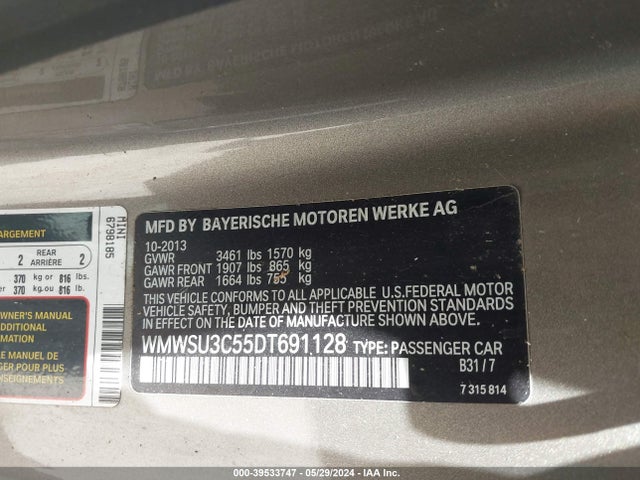 2013 MINI HARDTOP WMWSU3C55DT691128 Photo 8