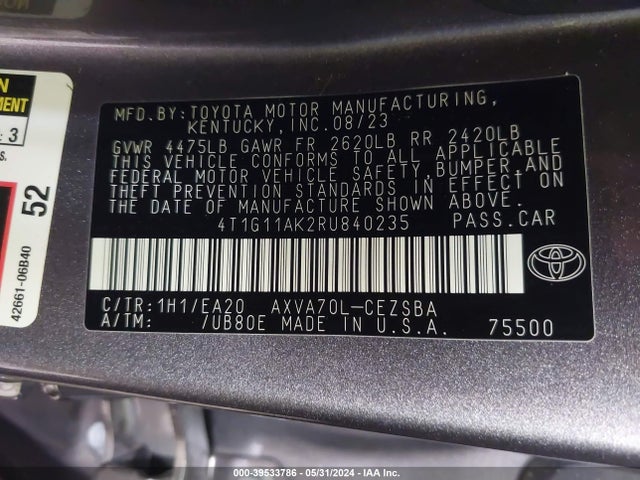 Toyota CAMRY SE 2024 4T1G11AK2RU840235 Image 9