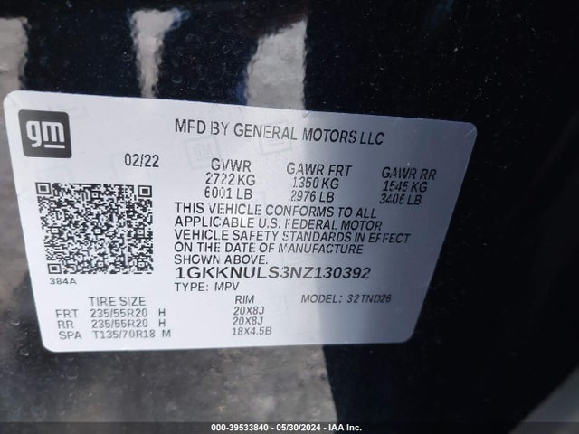 GMC Acadia Awd Slt 2022 1GKKNULS3NZ130392 Image 9