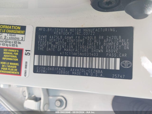 Toyota CAMRY LE 2022 4T1C11AK5NU031403 Image 9
