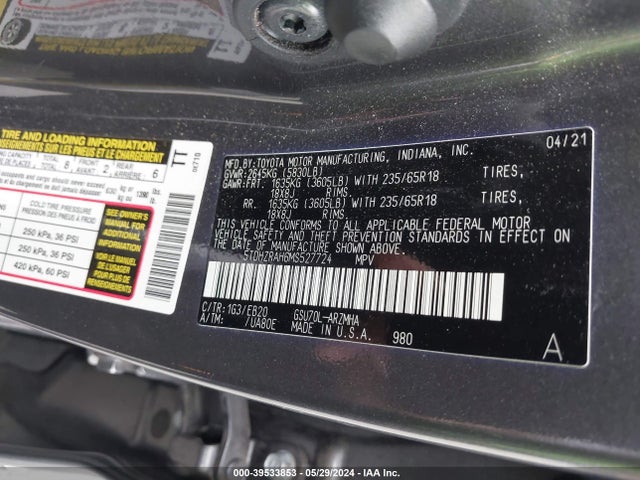Toyota Highlander Xle 2021 5TDHZRAH6MS527724 Image 9
