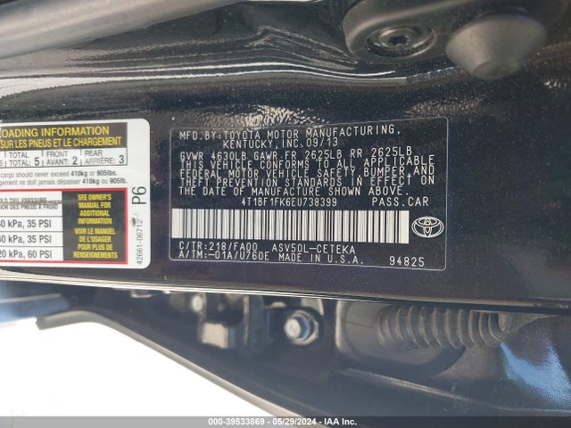 Toyota CAMRY L 2014 4T1BF1FK6EU738399 Image 9