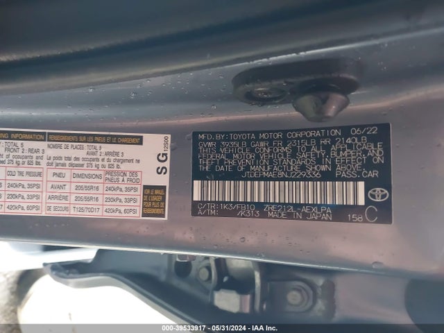 Toyota COROLLA LE 2022 JTDEPMAE8NJ229336 Image 9