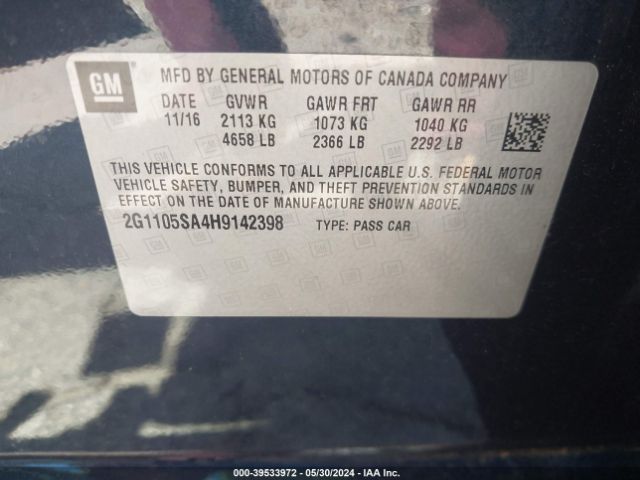 2G1105SA4H9142398 Chevrolet IMPALA 1LT