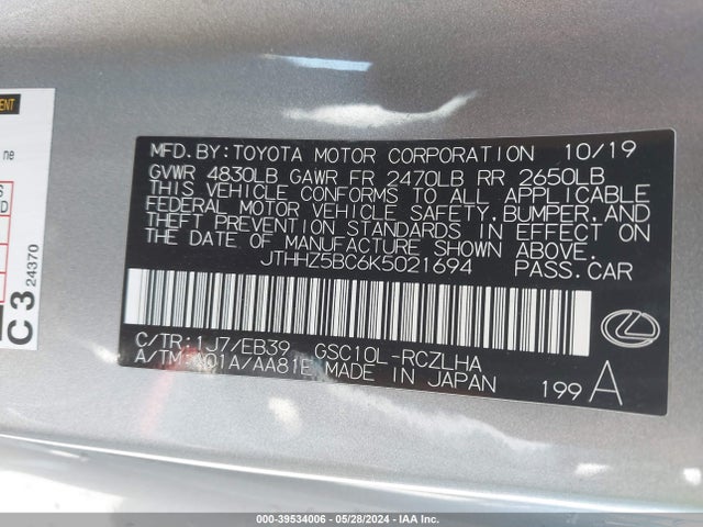 JTHHZ5BC6K5021694 Lexus Rc 350 F Sport
