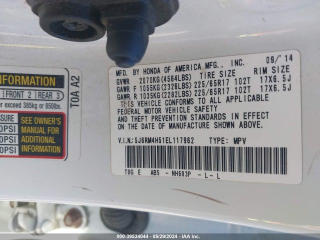 Honda CR-V EX 2014 5J6RM4H51EL117962 Image 9
