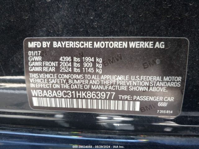 WBA8A9C31HK863977 BMW 320i